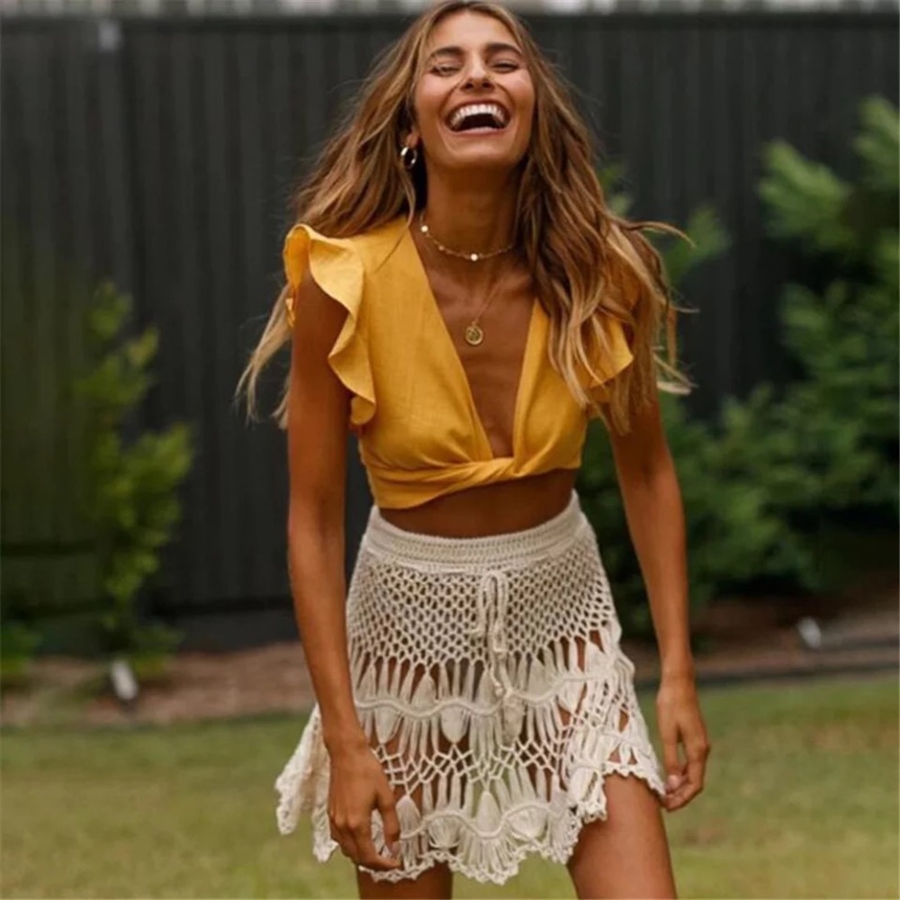 New White Crochet Beach Skirt Swim Cover Up - Picture 3 of 9